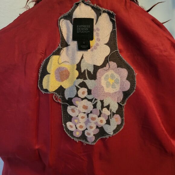 Reworked Express Design Studio Red Wool Coat Size S Faux Fur Cuffs - Picture 5 of 7